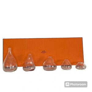 Hermes set of 5 Mini Vases  for Flowers - Five Piece Small Glass Bud Vases & box